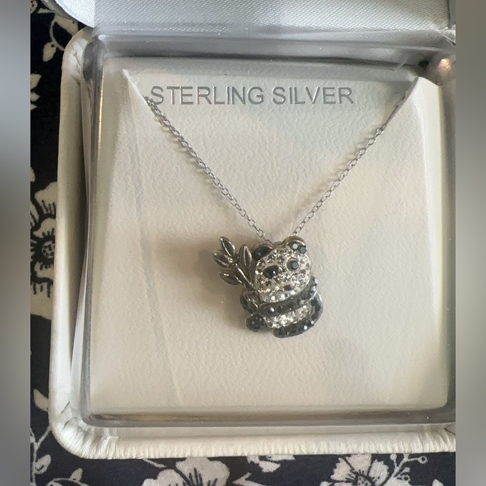 Sterling Silver Crystal Panda Pendant Necklace